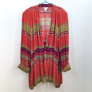 VTG Womens Duster 3X Top Lagenlook Batik Afrocentric Crinkle Boho Southwestern
